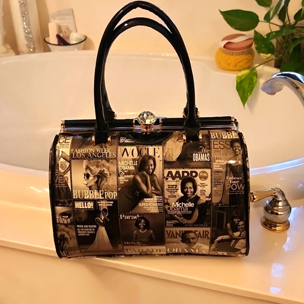 Beautiful Michelle Obama tribute Patton faux leather piping handbag